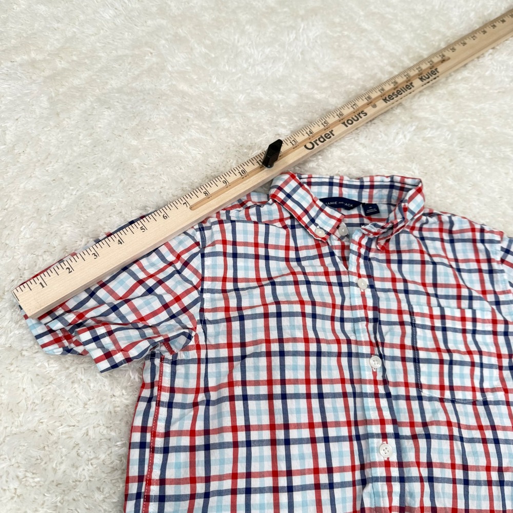 Janie & Jack Boy's 14 Red Blue Plaid SS Button Shirt Patriotic American Poplin - Picture 5 of 11
